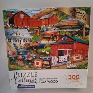 RoseArt "Country Compilation" 300 Pc Puzzle w/Poster Quilt Barn Farm